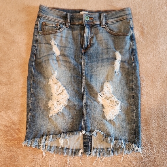 Sneak Peek Dresses & Skirts - Sneak Peek Blue Distressed Pencil Skirt